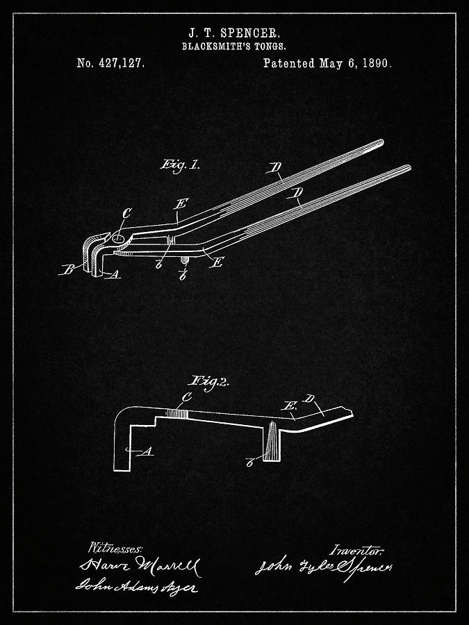 Man Cave Sign Digital Art - Pp744-vintage Black Blacksmith Tongs Patent Poster by Cole Borders