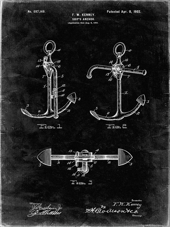 Patents Digital Art - Pp745-black Grunge Boat Anchor Patent Poster by Cole Borders