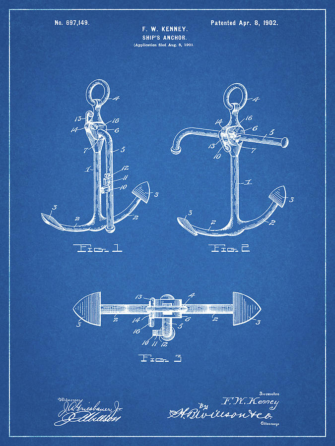 Patents Digital Art - Pp745-blueprint Boat Anchor Patent Poster by Cole Borders