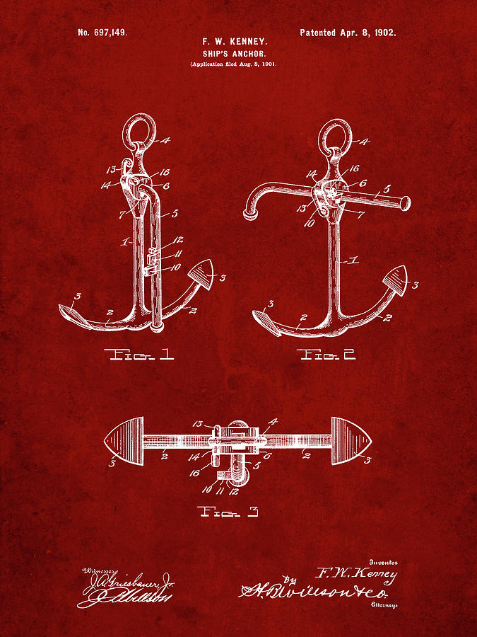 Patents Digital Art - Pp745-burgundy Boat Anchor Patent Poster by Cole Borders