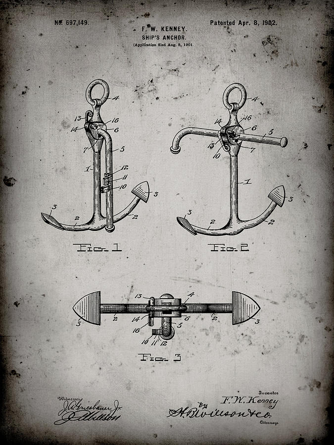 Patents Digital Art - Pp745-faded Grey Boat Anchor Patent Poster by Cole Borders