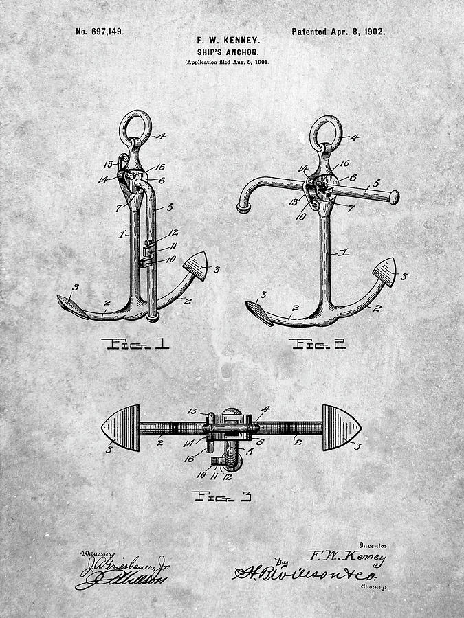 Patents Digital Art - Pp745-slate Boat Anchor Patent Poster by Cole Borders