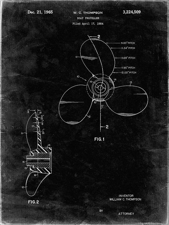 Patents Digital Art - Pp746-black Grunge Boat Propeller 1964 Patent Poster by Cole Borders