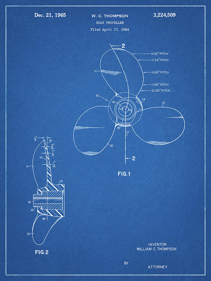 Patents Digital Art - Pp746-blueprint Boat Propeller 1964 Patent Poster by Cole Borders