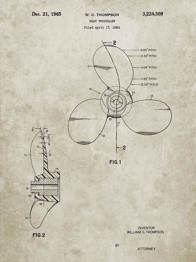 Patents Digital Art - Pp746-sandstone Boat Propeller 1964 Patent Poster by Cole Borders