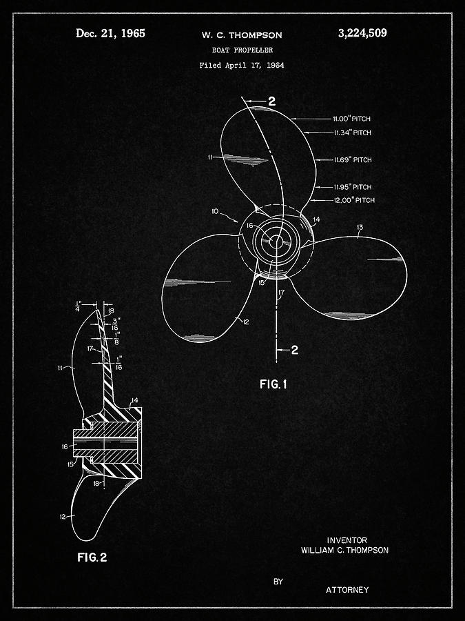 Patents Digital Art - Pp746-vintage Black Boat Propeller 1964 Patent Poster by Cole Borders
