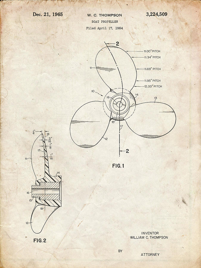 Patents Digital Art - Pp746-vintage Parchment Boat Propeller 1964 Patent Poster by Cole Borders