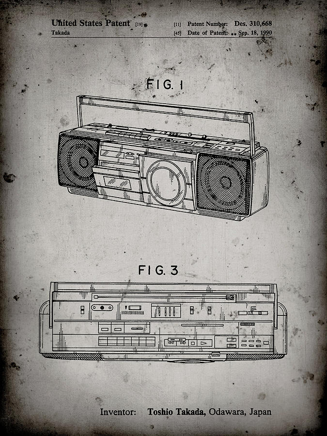Patents Digital Art - Pp752-faded Grey Boom Box Patent Poster by Cole Borders
