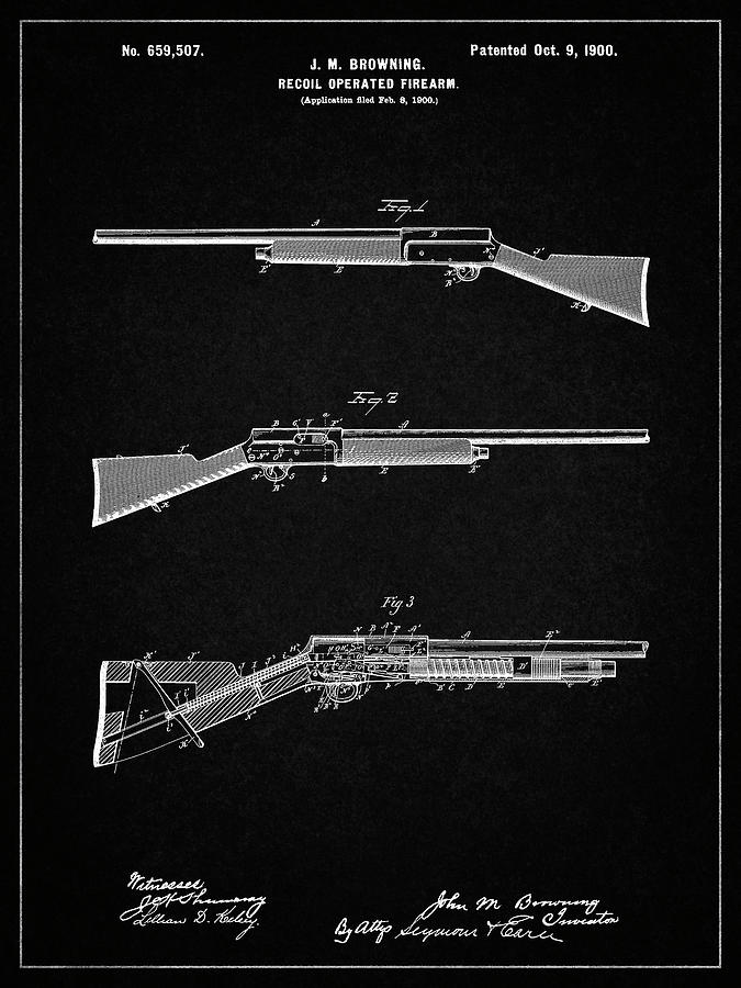 Patents Digital Art - Pp754-vintage Black Browning Auto 5 Shotgun 1900 Patent Poster by Cole Borders