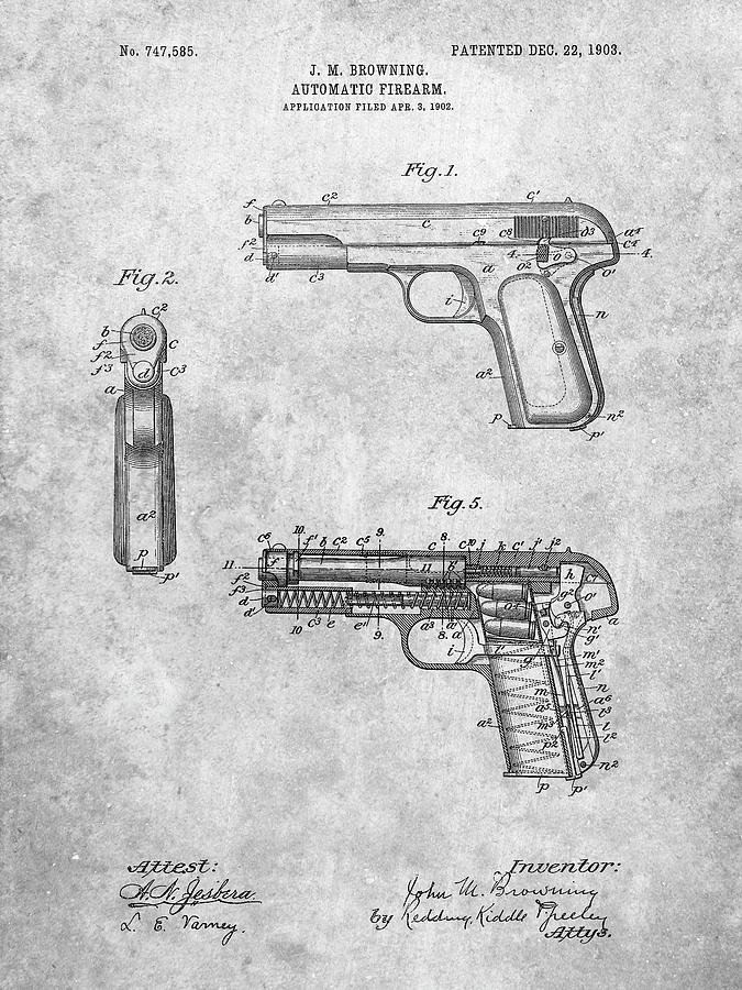 Patents Digital Art - Pp755-slate Browning No. 2 Handgun Patent Poster by Cole Borders