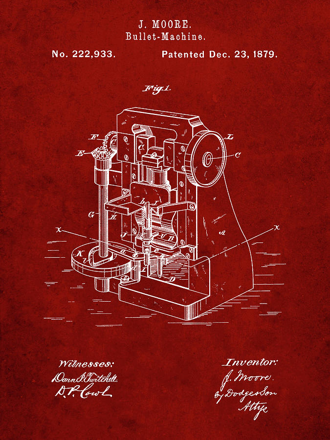Patents Digital Art - Pp757-burgundy Bullet Machine Patent Poster by Cole Borders
