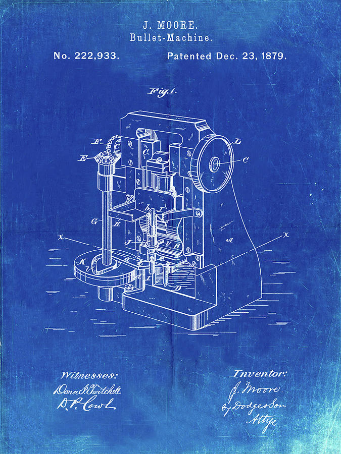 Pp757-faded Blueprint Bullet Machine Patent Poster Digital Art by Cole ...