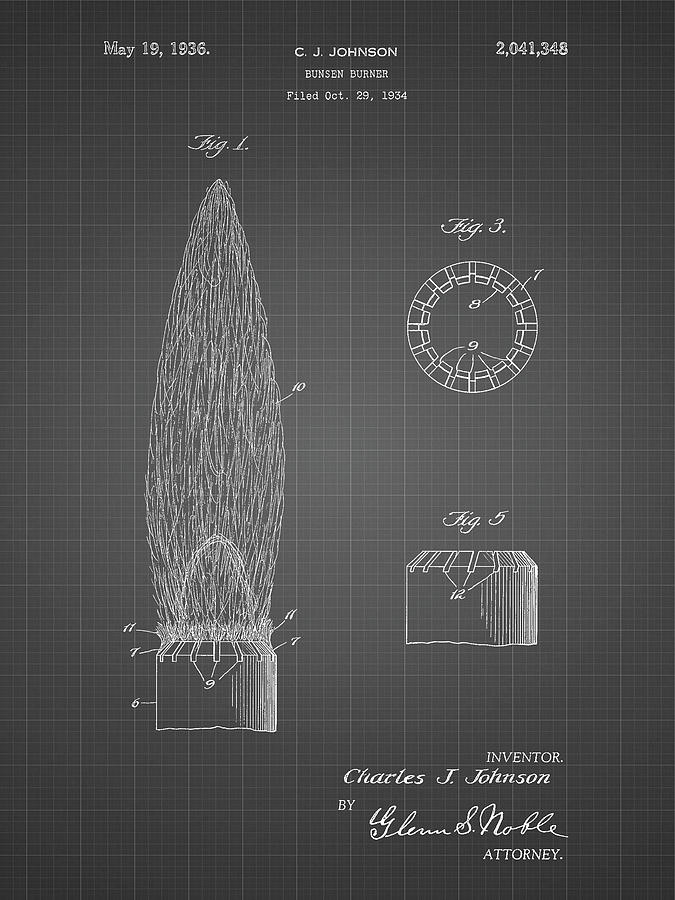 Patents Digital Art - Pp759-black Grid Bunsen Burner Gas Distribution Patent Poster by Cole Borders