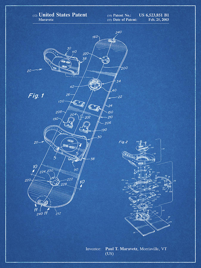 Pp760 blueprint Burton Touring Snowboard Patent Poster by Cole Borders