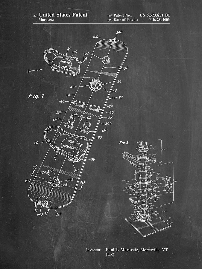 Pp760 chalkboard Burton Touring Snowboard Patent Poster by Cole Borders