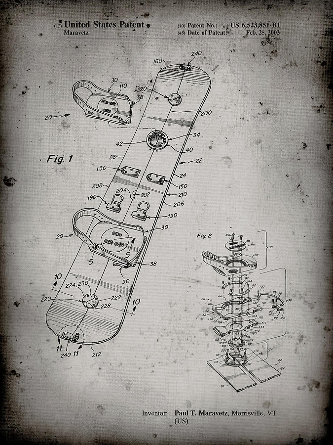 Pp760 faded Grey Burton Touring Snowboard Patent Poster Digital