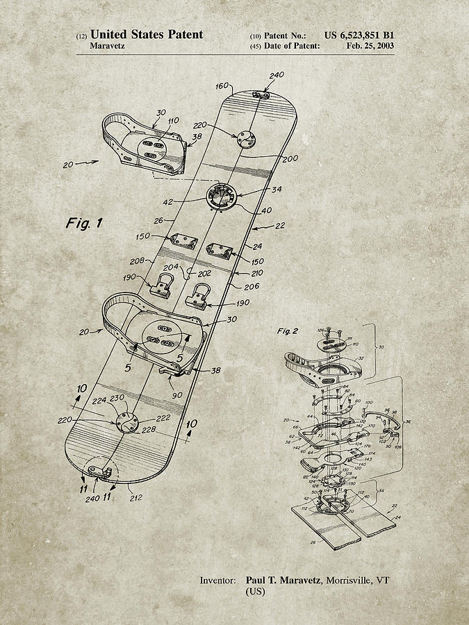 Pp760 sandstone Burton Touring Snowboard Patent Poster by Cole Borders