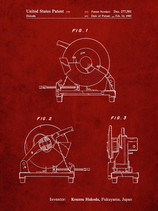 Tool Digital Art - Pp762-burgundy Chop Saw Patent Poster by Cole Borders