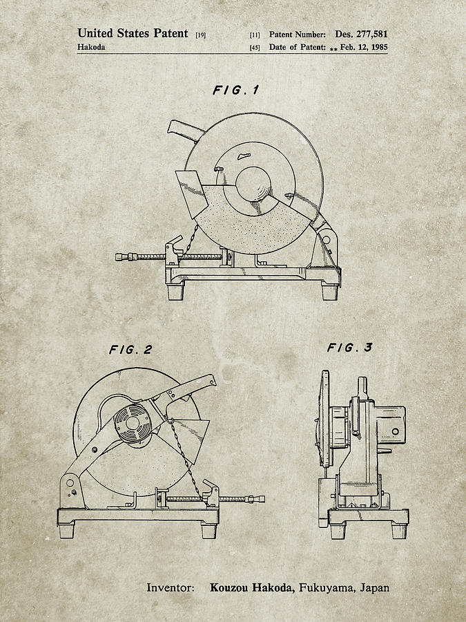 Tool Digital Art - Pp762-sandstone Chop Saw Patent Poster by Cole Borders