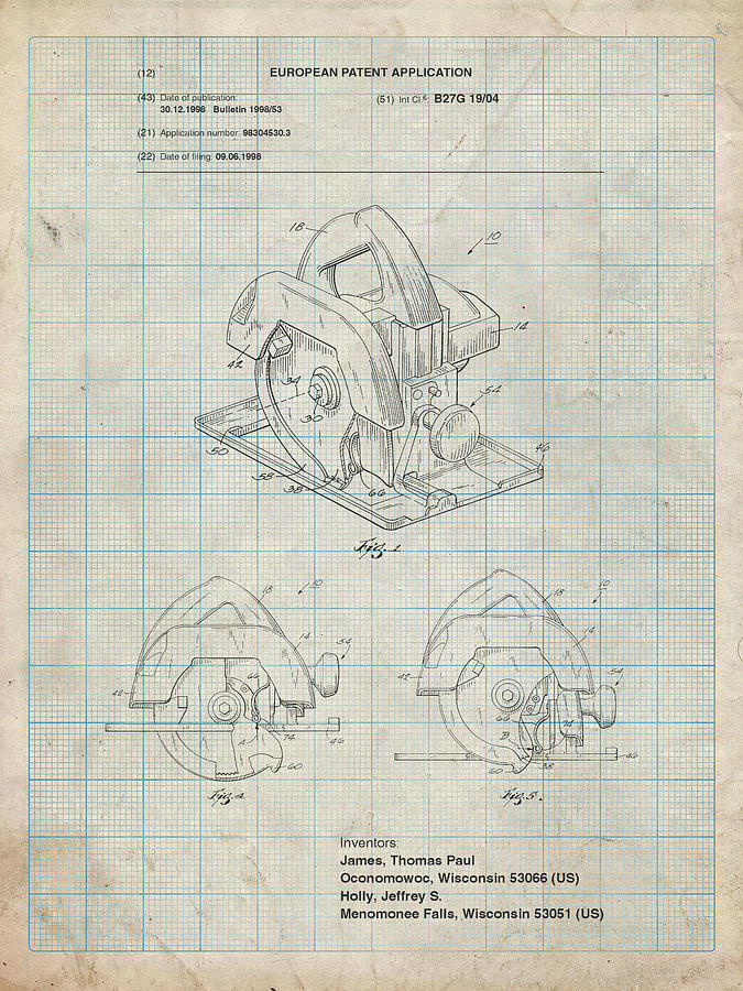 Tool Digital Art - Pp767-antique Grid Parchment Circular Saw Patent Poster by Cole Borders