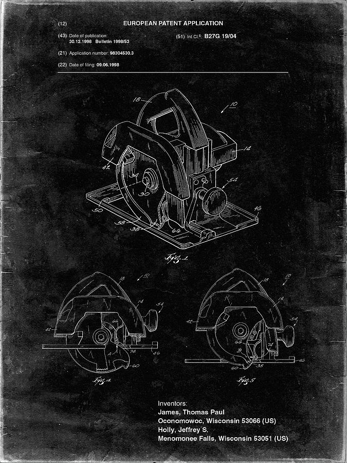 Tool Digital Art - Pp767-black Grunge Circular Saw Patent Poster by Cole Borders