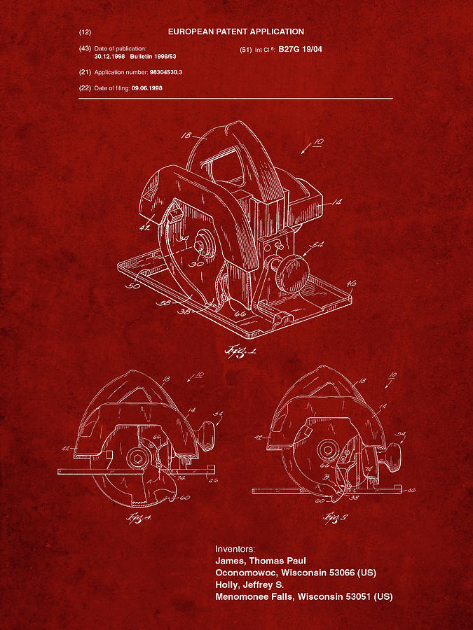 Tool Digital Art - Pp767-burgundy Circular Saw Patent Poster by Cole Borders