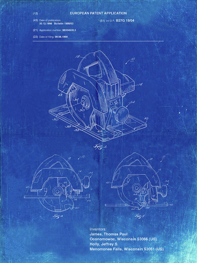 Tool Digital Art - Pp767-faded Blueprint Circular Saw Patent Poster by Cole Borders