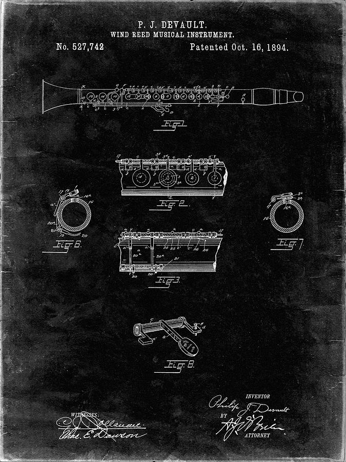 Patents Digital Art - Pp768-black Grunge Clarinet 1894 Patent Poster by Cole Borders