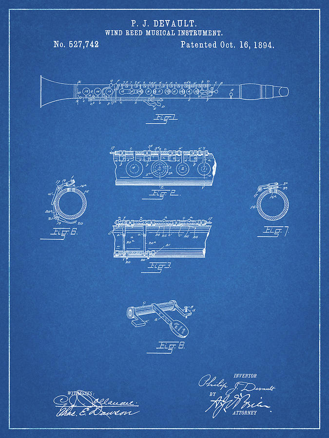 Patents Digital Art - Pp768-blueprint Clarinet 1894 Patent Poster by Cole Borders