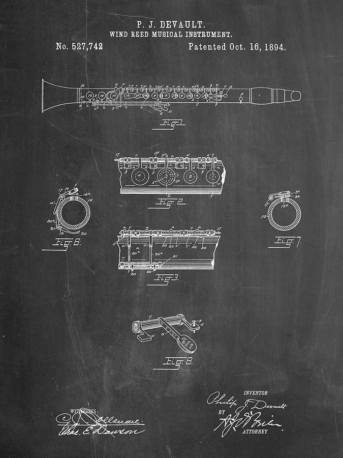 Patents Digital Art - Pp768-chalkboard Clarinet 1894 Patent Poster by Cole Borders