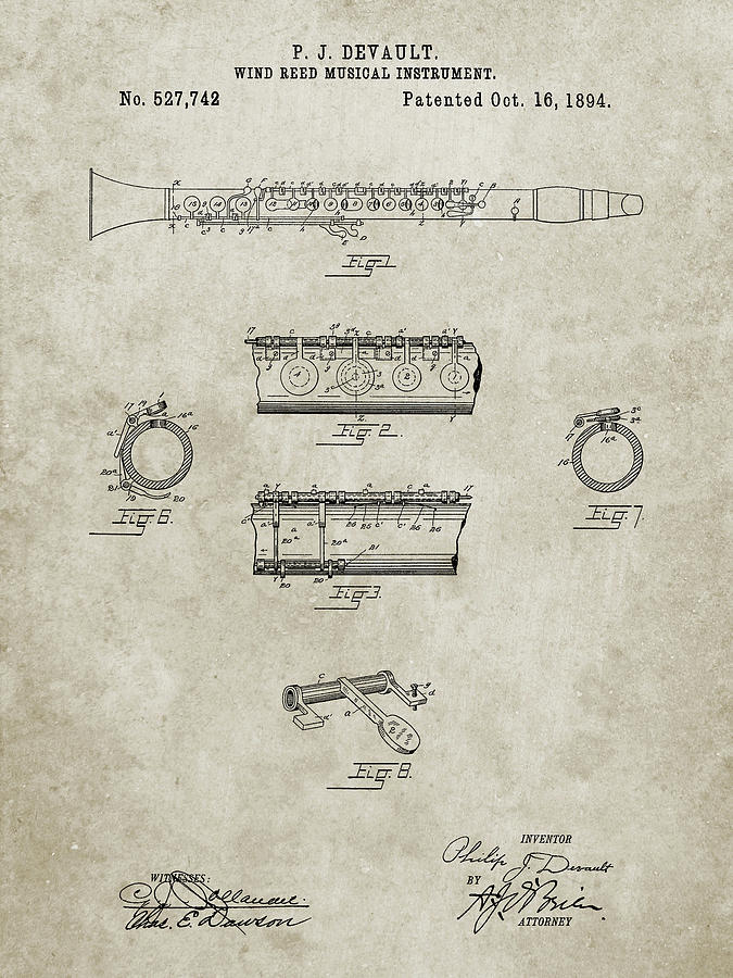Patents Digital Art - Pp768-sandstone Clarinet 1894 Patent Poster by Cole Borders