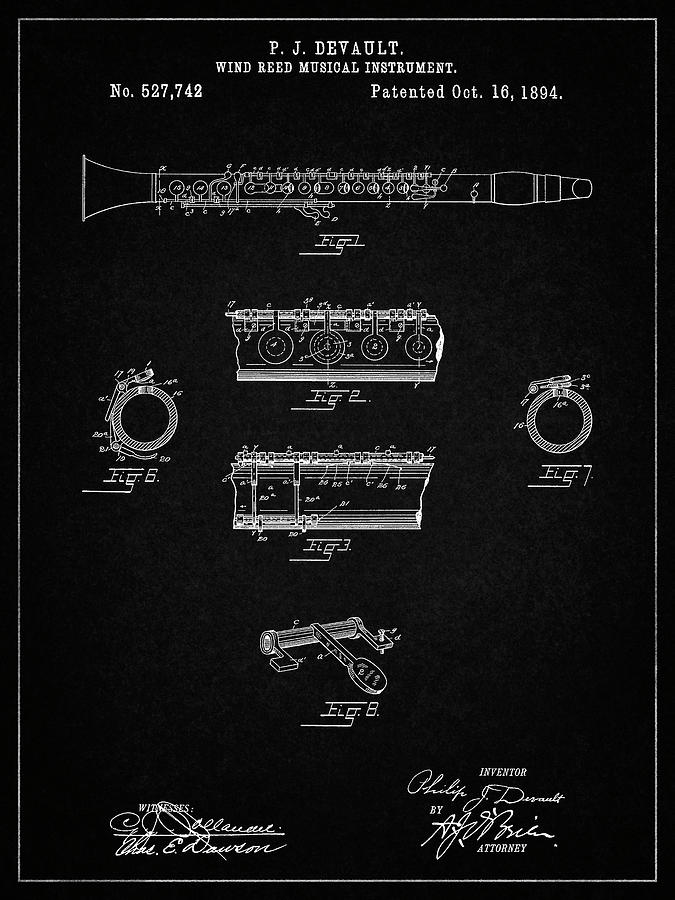 Patents Digital Art - Pp768-vintage Black Clarinet 1894 Patent Poster by Cole Borders