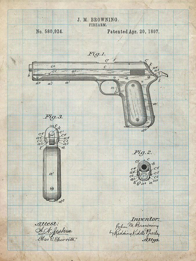 Pp770-antique Grid Parchment Colt Automatic Pistol Of 1900 Patent ...