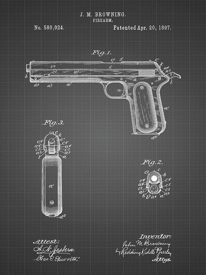 Pp770-black Grid Colt Automatic Pistol Of 1900 Patent Poster Digital ...