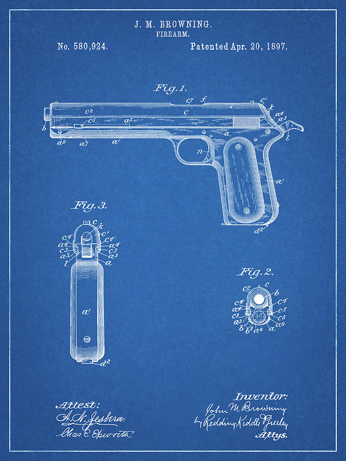 Patents Digital Art - Pp770-blueprint Colt Automatic Pistol Of 1900 Patent Poster by Cole Borders