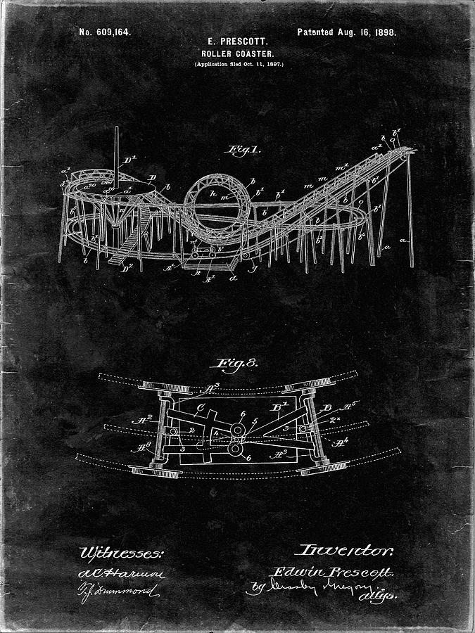 Patents Photograph - Pp772-black Grunge Coney Island Loop The Loop Roller Coaster Patent Poster by Cole Borders