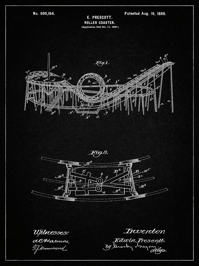 Patents Photograph - Pp772-vintage Black Coney Island Loop The Loop Roller Coaster Patent Poster by Cole Borders