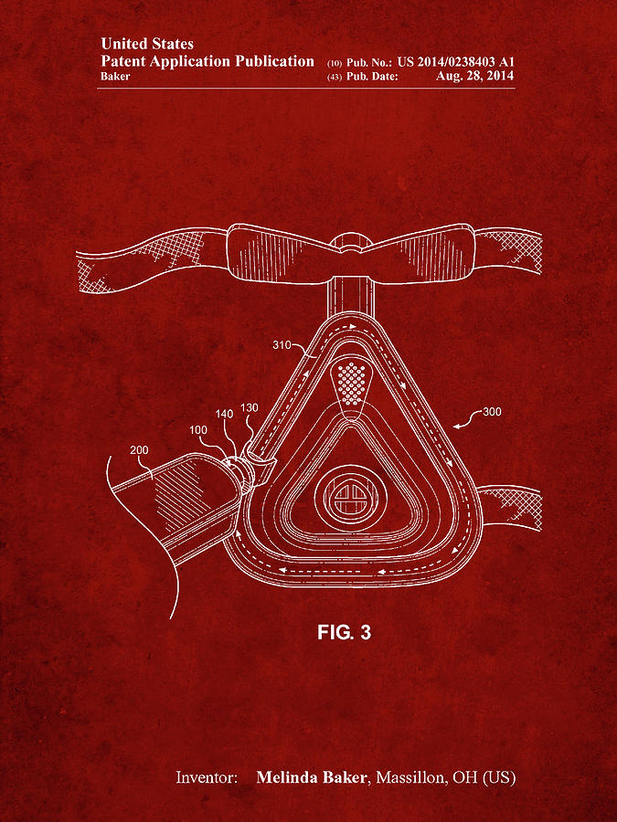 Patents Digital Art - Pp775-burgundy Cpap Mask Patent Poster by Cole Borders