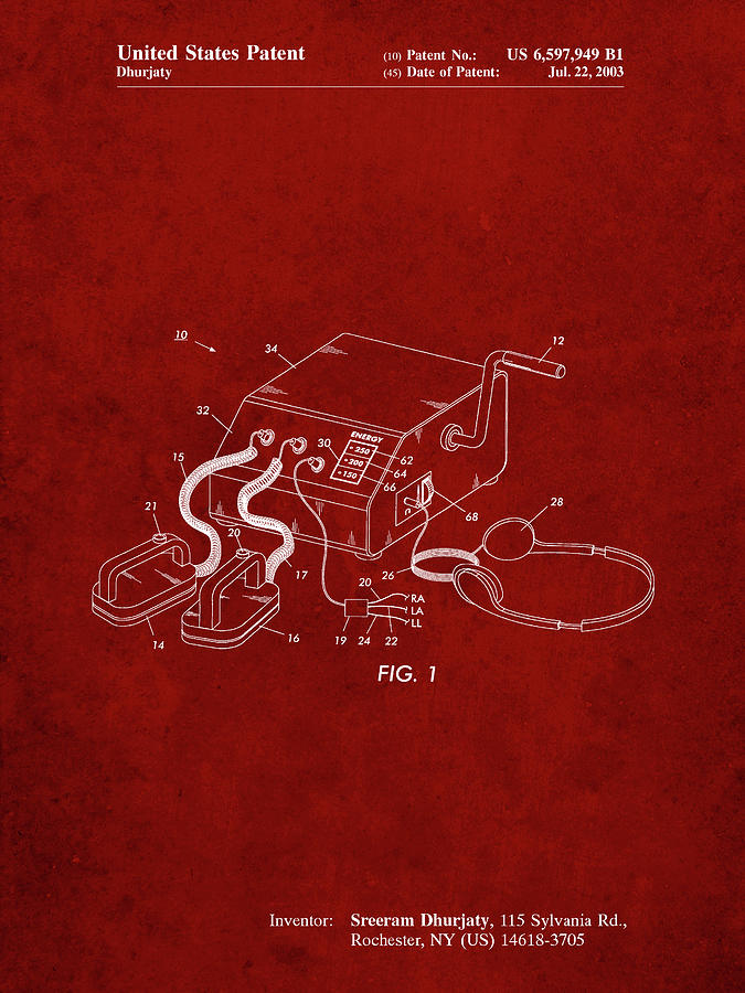 Patents Digital Art - Pp778-burgundy Defibrillator Patent Poster by Cole Borders