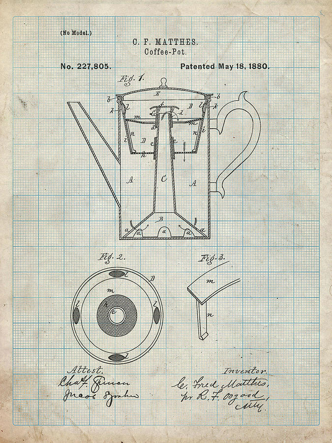 Coffee Digital Art - Pp78-antique Grid Parchment Coffee Percolator 1880 Patent Art by Cole Borders