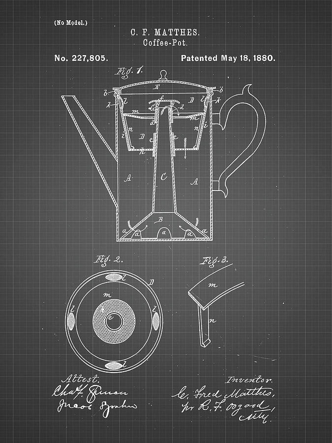 Coffee Digital Art - Pp78-black Grid Coffee Percolator 1880 Patent Art by Cole Borders