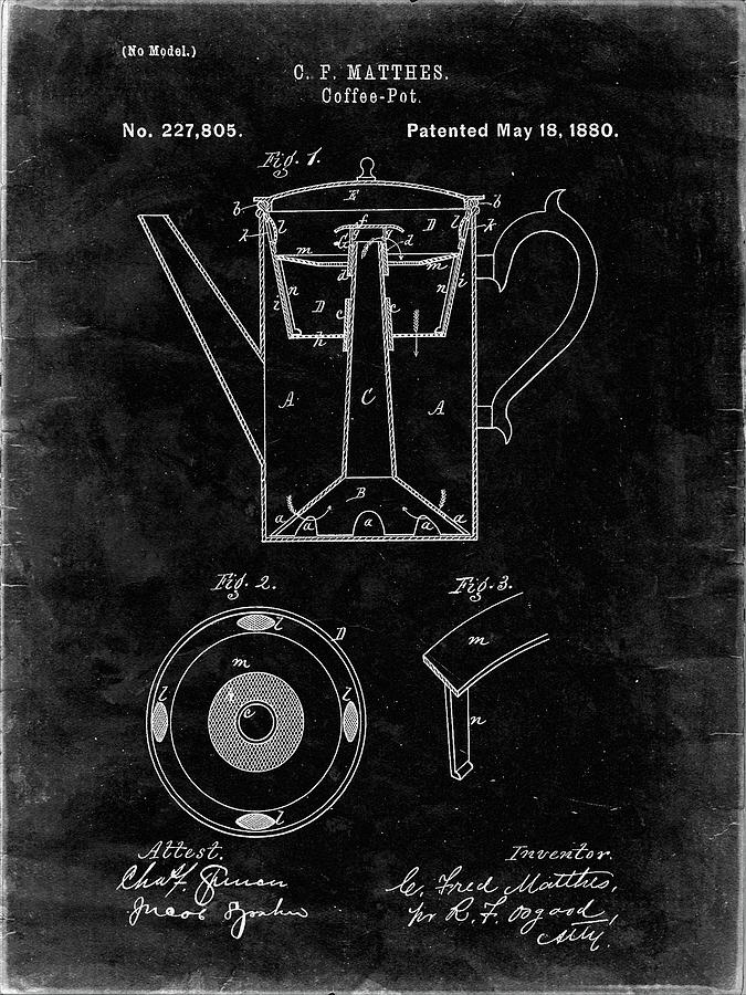 Coffee Digital Art - Pp78-black Grunge Coffee Percolator 1880 Patent Art by Cole Borders