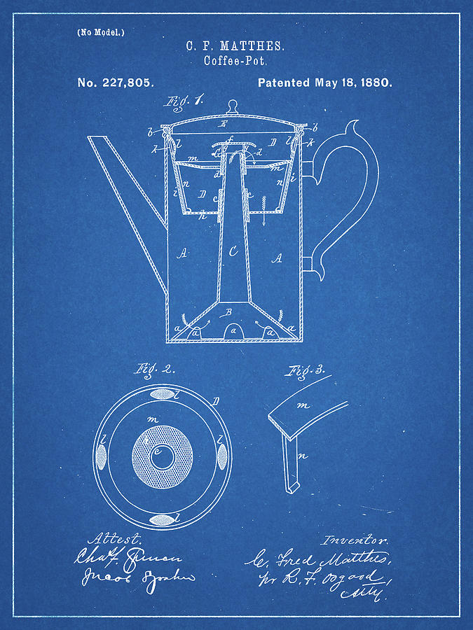 Coffee Digital Art - Pp78-blueprint Coffee Percolator 1880 Patent Art by Cole Borders