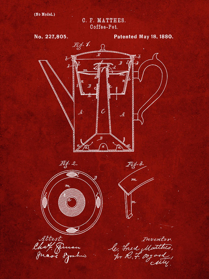 Coffee Digital Art - Pp78-burgundy Coffee Percolator 1880 Patent Art by Cole Borders
