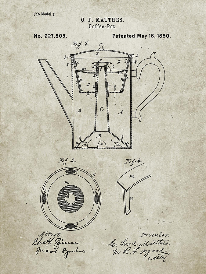 Coffee Digital Art - Pp78-sandstone Coffee Percolator 1880 Patent Art by Cole Borders