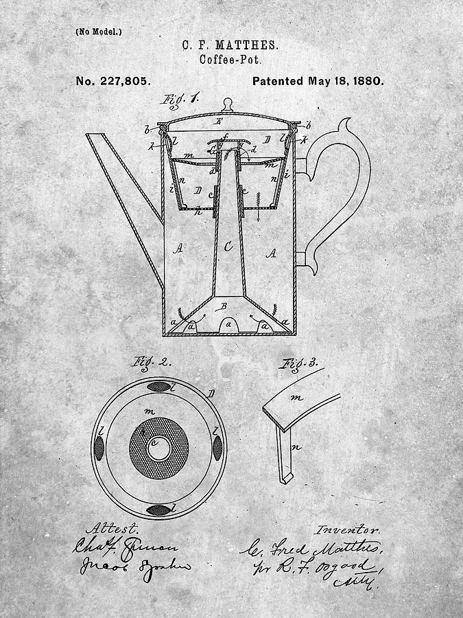 Coffee Digital Art - Pp78-slate Coffee Percolator 1880 Patent Art by Cole Borders