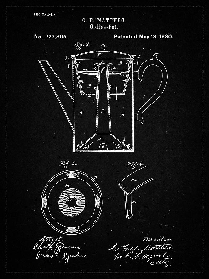 Coffee Digital Art - Pp78-vintage Black Coffee Percolator 1880 Patent Art by Cole Borders