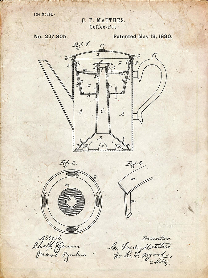 Coffee Digital Art - Pp78-vintage Parchment Coffee Percolator 1880 Patent Art by Cole Borders