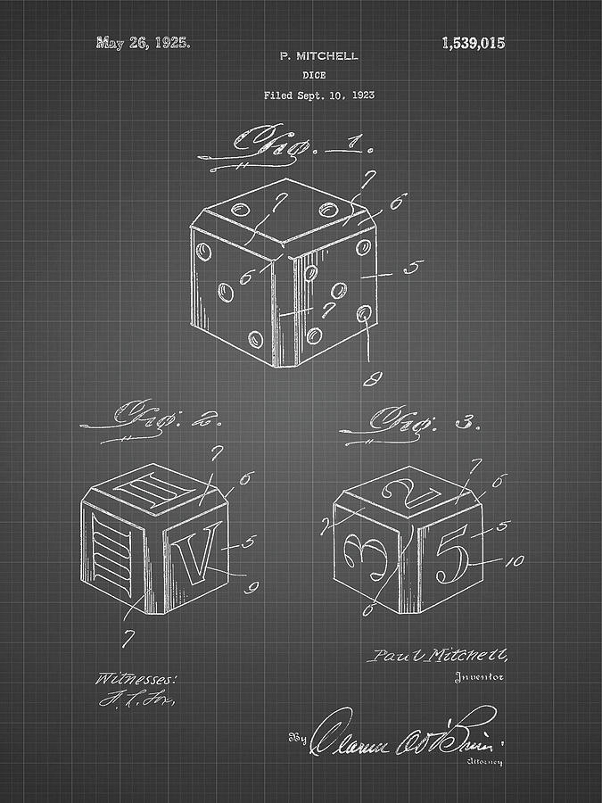 Dice Digital Art - Pp781-black Grid Dice 1923 Patent Poster by Cole Borders