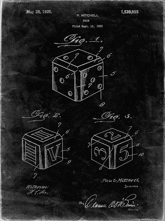 Dice Digital Art - Pp781-black Grunge Dice 1923 Patent Poster by Cole Borders